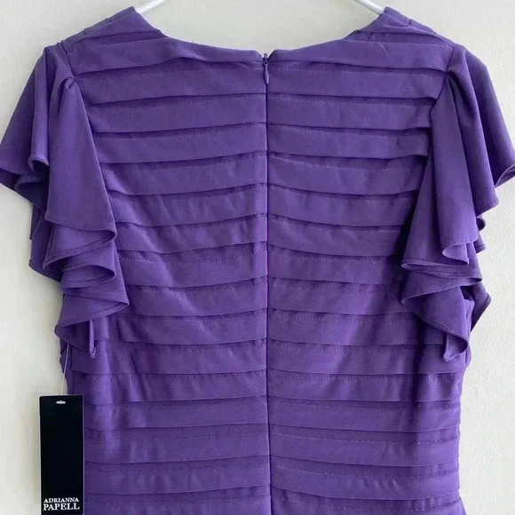 Adrianna Papell Purple Sheath Dress with Flutter Sleeves & Shutter Pleats - Picture 12 of 16